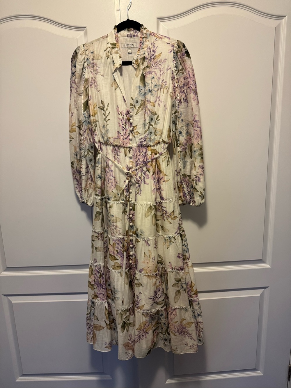 Ever New Cream Floral Long Sleeve Tiered Dress with Pastel Blooms